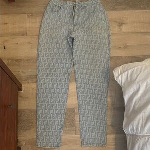 Fendi Light Blue Monogram Straight Leg Jeans size 46
